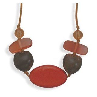 Kukui Nut Orange Wood Brown Cord Multibead Fashion Bib Necklace: Jewelry