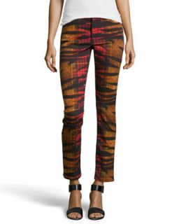 Tartan/Tiger Print Skinny Denim Pants