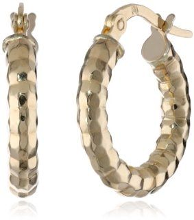 14k Italian Yellow Gold 10mm Diamond Cut Hoop Earrings: Jewelry