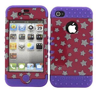 HYBRID IMPACT SILICONE CASE + LIGHT PURPLE SKIN FOR APPLE IPHONE 4 4S GLITTER STARS ON HOT PINK: Cell Phones & Accessories