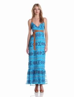 Twelfth Street by Cynthia Vincent Women's Leather Strap Halter Maxi Dress, Multi On Blue, Small at  Womens Clothing store: Dresses