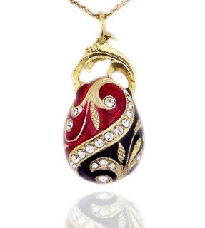Necklace Jewelery Egg Red Black Faberge Style Egg Pendant Reversible Sterling Silver 925 18kt Gold Gilding Enameled Jewelry