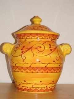 Pier 1 One Hand Painted Earthenware Karistan Large Cookie Jar Canister with Lid: Kitchen & Dining