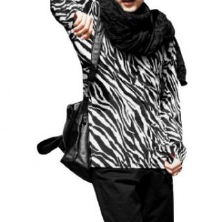 Men Casual Round Neck Zebra Print Long Sleeve Shirt Black White S at  Mens Clothing store