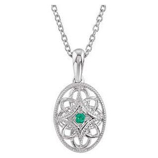 GENUINE EMERALD PENDANT WITH 18 INCH CHAIN RODIUM FINISH STERLING SILVER Jewelry Sets Jewelry