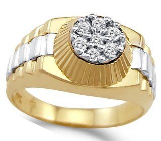 Men's Ring CZ Cluster 14k Yellow Gold Rolex Band Cubic Zirconia 1.00ct Jewel Tie Jewelry