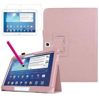 Baby Pink Flip Folio Leather Hard Case Cover with Screen Protector For Samsung Galaxy Tab 3 10.1" P5200: Computers & Accessories