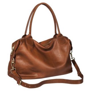 Merona Genuine Leather Satchel Handbag with Removable Strap   Cognac