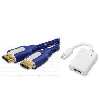 eForCity Mini DisplayPort to HDMI Adapter M / F + INSTEN High Speed HDMI Cable with Ethernet M/M , 6FT Mesh Blue Compatible with Apple Macbook: Electronics