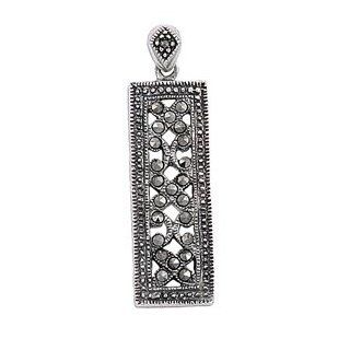 Sterling Silver Antique Rectangular Marcasite Pendant: Jewelry