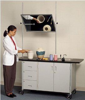 Mobile Arts and Crafts Demonstration Table with Overhead Mirror and Sink Color/Trim: Almond/Gray : Office Environment Tables : Office Products
