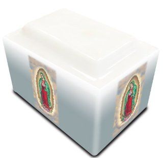 Cultured Marble Urn with Italy's Cromo, N.B. Studios' Depiction of Our Lady of Guadalupe   Free Standard Ground shipping is included and the time of delivery will vary upon your location   L 9.75"   W 6.75"   H 6.5" Health & 