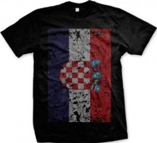 Croatia Flag Men's T shirt, Croatian Country Pride Big Distressed Flag Design Men's Tee: Clothing
