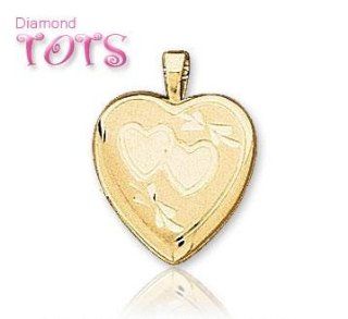 Two Hearts Carved 14k Yellow Gold Children's Locket Jewelry