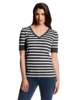 Jones New York Women's Striped Half Sleeve V Neck Top at  Womens Clothing store