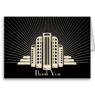 Art Deco Tower Ray in Black and Ivory Thank You Card