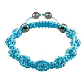 Nine Swarovski Light Blue Crystal Balls with Magnetite Beads Light Blue Cord Macrame Shamballa Bracelet TP2118 Jewelry