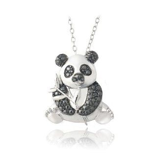 Sterling Silver Black Diamond Accent Panda Bear Necklace: Jewelry