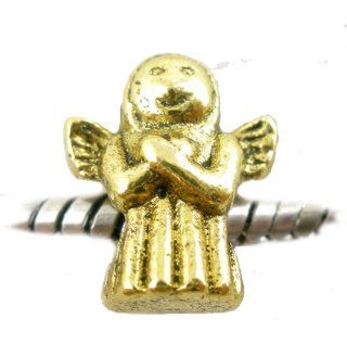 Antique Gold Tone Angel Charm Spacer Bead Fits European Pandora Troll Other Type Bracelet: Jewelry