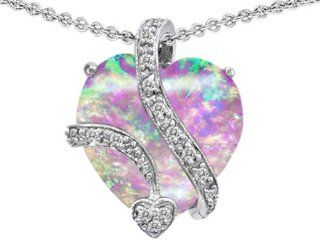 Star K 15mm Heart Shape Created Pink Opal Love Pendant: Star K: Jewelry