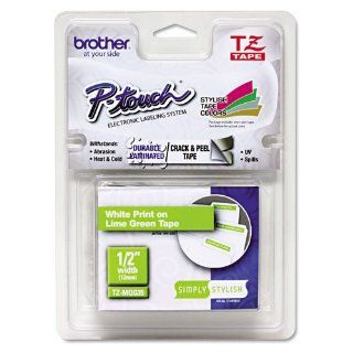 Brother White on Lime Green 12mm (0.47 Inches) Laminated Tape (TZeMQG35)   Retail Packaging: Electronics