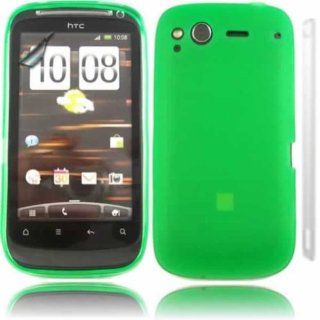 Gel Case Cover Skin And LCD Screen Protector For HTC Desire S G12 / Green Design: Cell Phones & Accessories