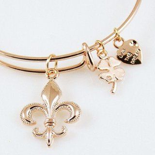 Expandable Bracelet Charmed memories fully adjustable rose gold Fleur De Lis bangle bracelet: Jewelry