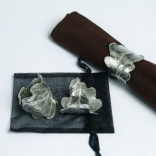 pair of pewter oak leaf napkin rings by glover & smith