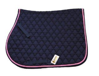 All Purpose Floral Quilted Cotton English Saddle Pad Navy Blue with Pink Piping : Horse Saddle Pads : Sports & Outdoors