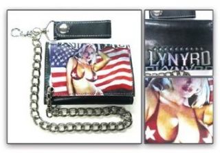 Lynyrd Skynrd Music Band   Sexy Woman USA Flag Logo Tri fold Chain Wallet: Clothing