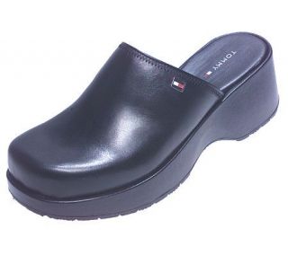 Tommy Hilfiger Genuine Leather Clogs with Platform Sole —