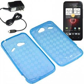 BW TPU Sleeve Gel Cover Skin Case for Verizon HTC Droid Incredible 4G LTE 6410 + Travel Charger Blue Checker: Cell Phones & Accessories