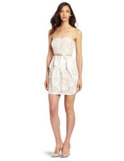 Jessica Simpson Women's Pointed Ruffle Skirt Strapless Dress, Seed Pearl, 10