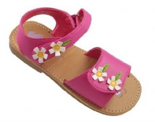 Laura Ashley Toddler Girl's Double Flower Applique Velcro Sandals in Fuchsia (7 (Fits as Size 6)) Shoes