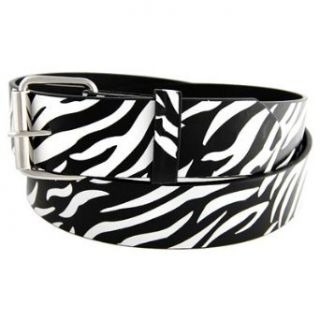 White GENUINE LEATHER ZEBRA PRINT SNAP ON BELT WITH BUCKLE Small (30 33): Clothing