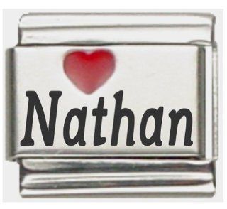 Nathan Red Heart Laser Name Italian Charm Link: Italian Style Single Charms: Jewelry