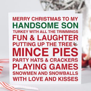 'my handsome son' christmas card by megan claire
