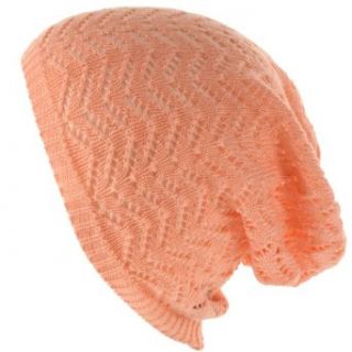Ladies Chevron Vented Soft Knit Long Beanie Slouchy Slouch Skull Hat Cap Peach at  Womens Clothing store