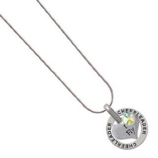 Silver Heart "I Fly" Charm on Cheerleader Snake Chain Necklace AB Crystal: Jewelry