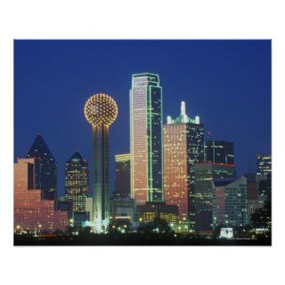 'Dallas, TX skyline at night with Reunion Tower' Poster