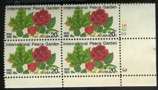 US Postage Stamps 1982 International Peace Garden #2014 Plate Block of 4 with number   20 Cent Stamps: Everything Else