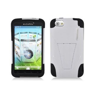 Black White Hard Soft Gel Dual Layer Stand Cover Case for Alcatel One Touch 960C: Cell Phones & Accessories