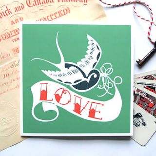 swallow tattoo 'love' card by cecilymae handmade