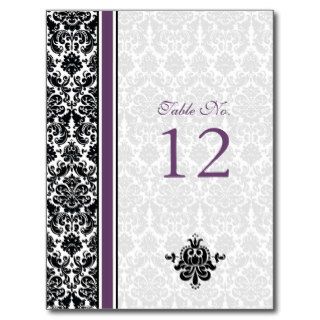 Purple, Black, White Damask Table Number Card Postcard