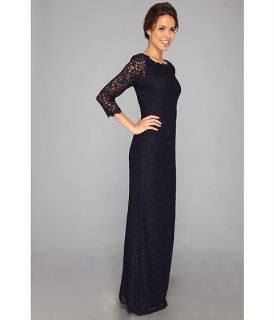 Adrianna Papell Long Sleeve Lace Gown Navy