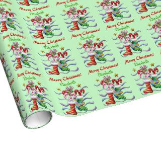 Cute Christmas Stocking Bunny Personalized Wrapping Paper