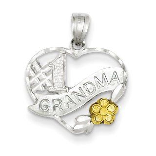Sterling Silver Number 1 Grandma Charm   Measures 3/4 Inch x 7/8 Inch   JewelryWeb Grandma Necklaces Jewelry