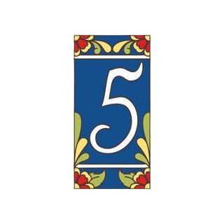 3" X 6" Ceramic Tile Address House Number Talavera Cobalt Blue #5 FIVE : Address Plaques : Patio, Lawn & Garden
