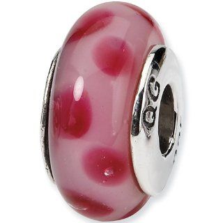 Reflection Beads Silver Pink Polka Dot Number 1 Blown Glass Bead: Bead Charms: Jewelry