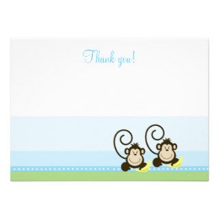 Twin Silly Monkeys Flat Thank you Note 4x6 Personalized Announcements